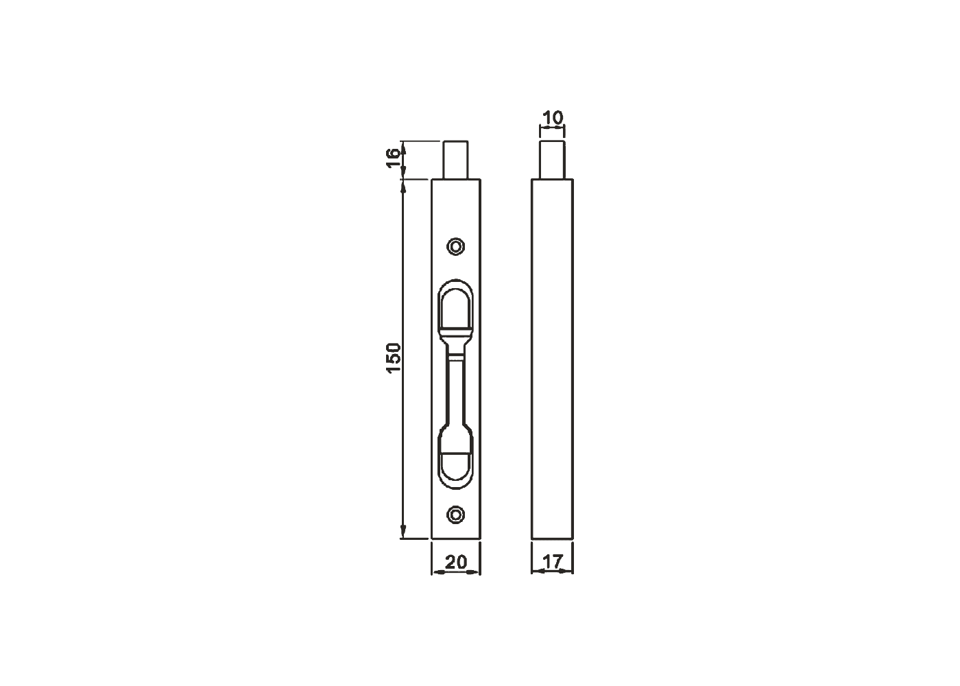 Slim Long Box-type Flush Bolt Dimensions