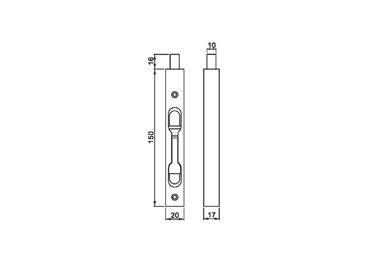 Short Box-type Flush Bolt Dimensions
