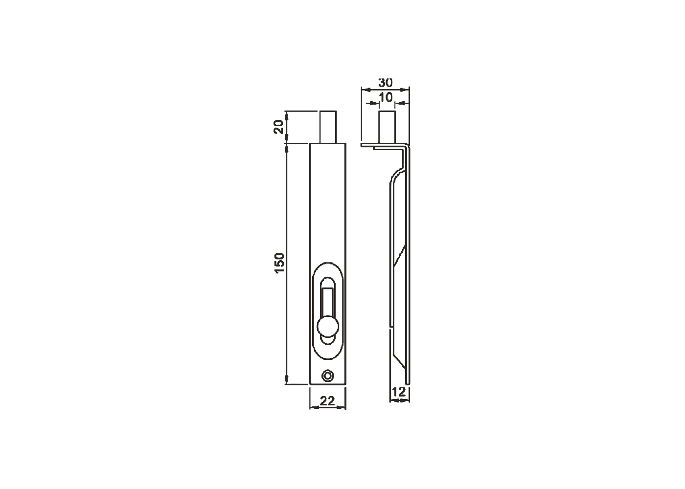 Surface-mounted Door Bolt Dimensions