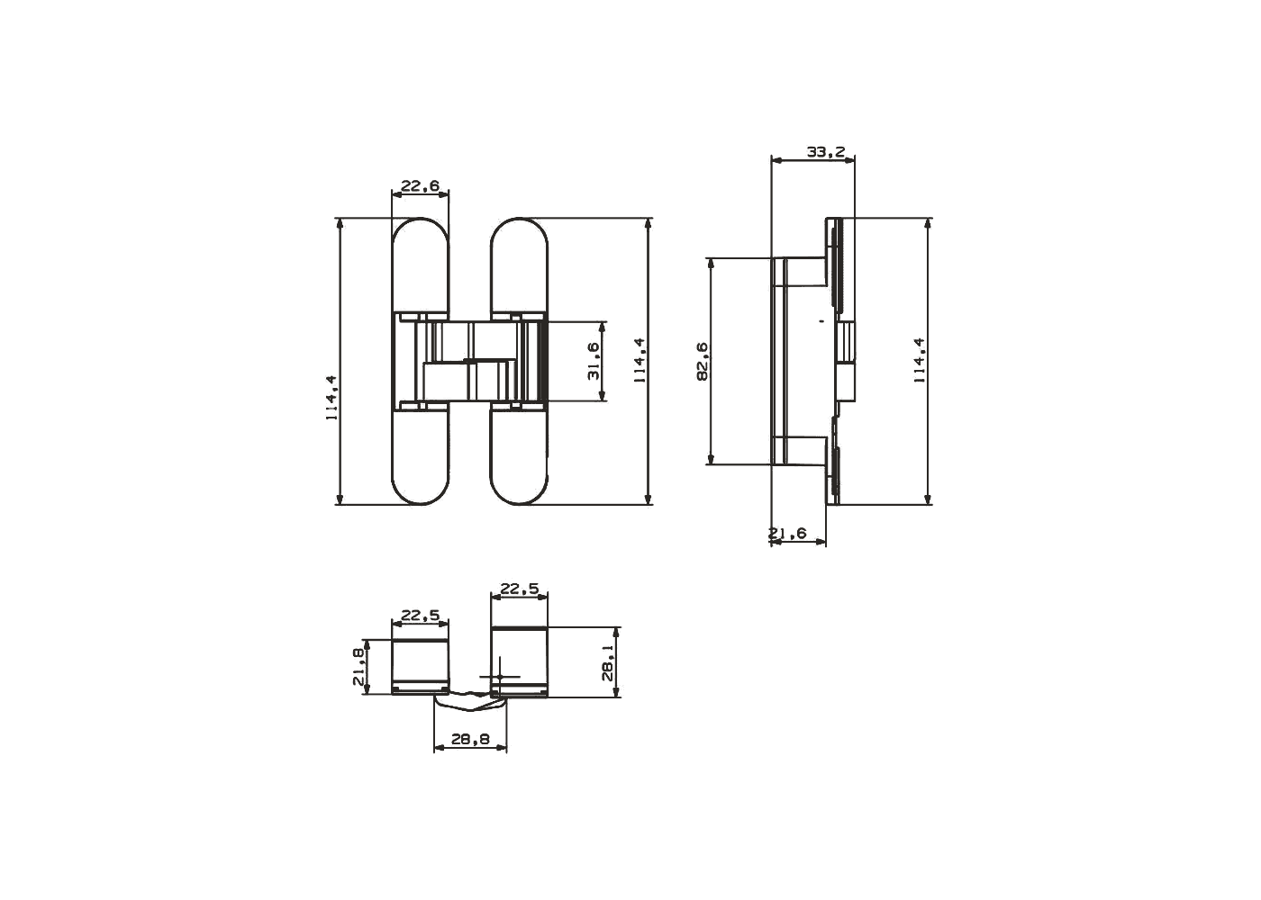 3D Adjustable Concealed Hinge Dimensions