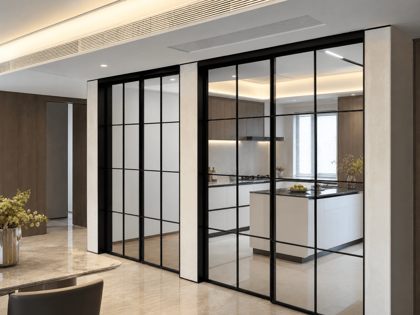 Dark Slim-Frame Spatial Zoning